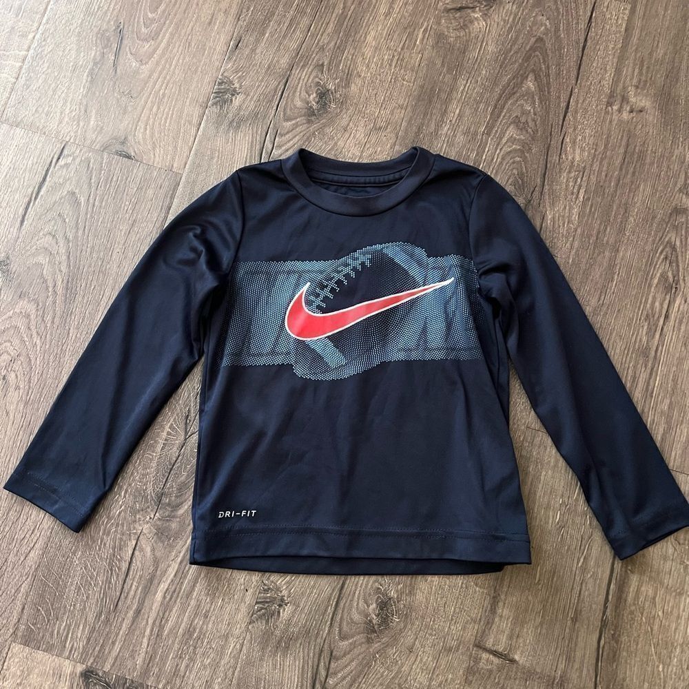 Nike Toddler Boys Dri-Fit Blue & Red Football Swoosh Long Sleeve Tee Shirt Sz 3T